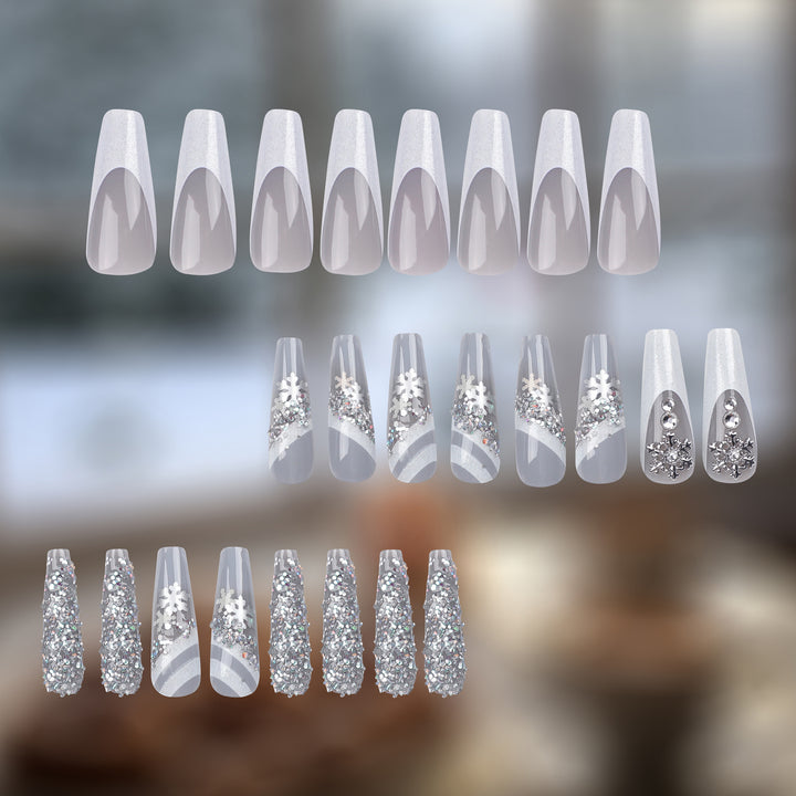Elegant Artificial Nails with Glitter and Snow Design Kalsten