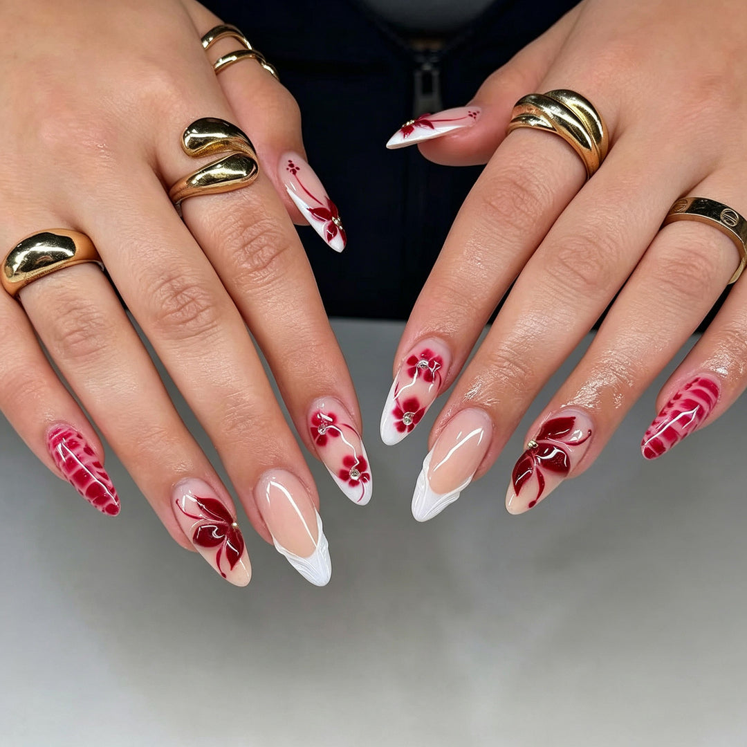 Floral Elegant Stiletto Press-On Nail Art Kalsten
