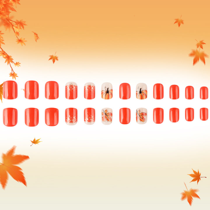 Festive Pumpkin-Themed Press-On Nail Set Kalsten
