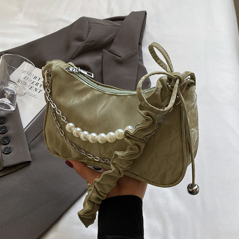 Elegant Pearl-Accented Handheld Bag