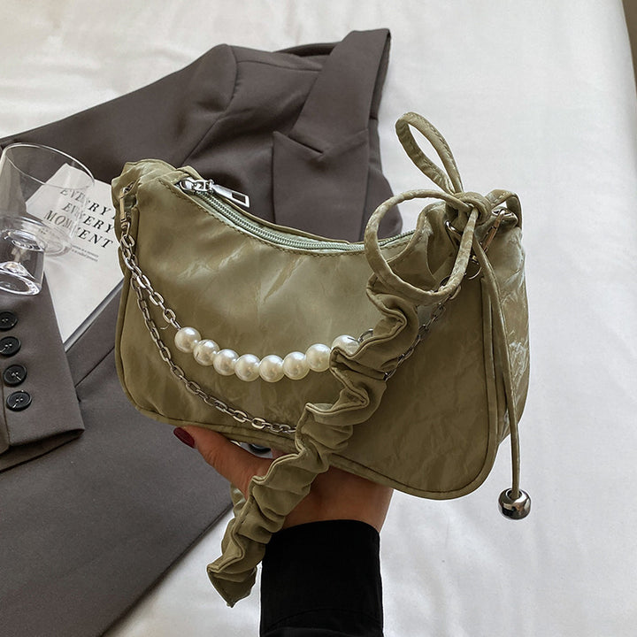 Elegant Pearl-Accented Handheld Bag