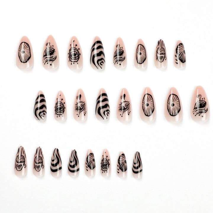 Artistic acrylic nails in elegant stiletto design with graphic patterns Kalsten