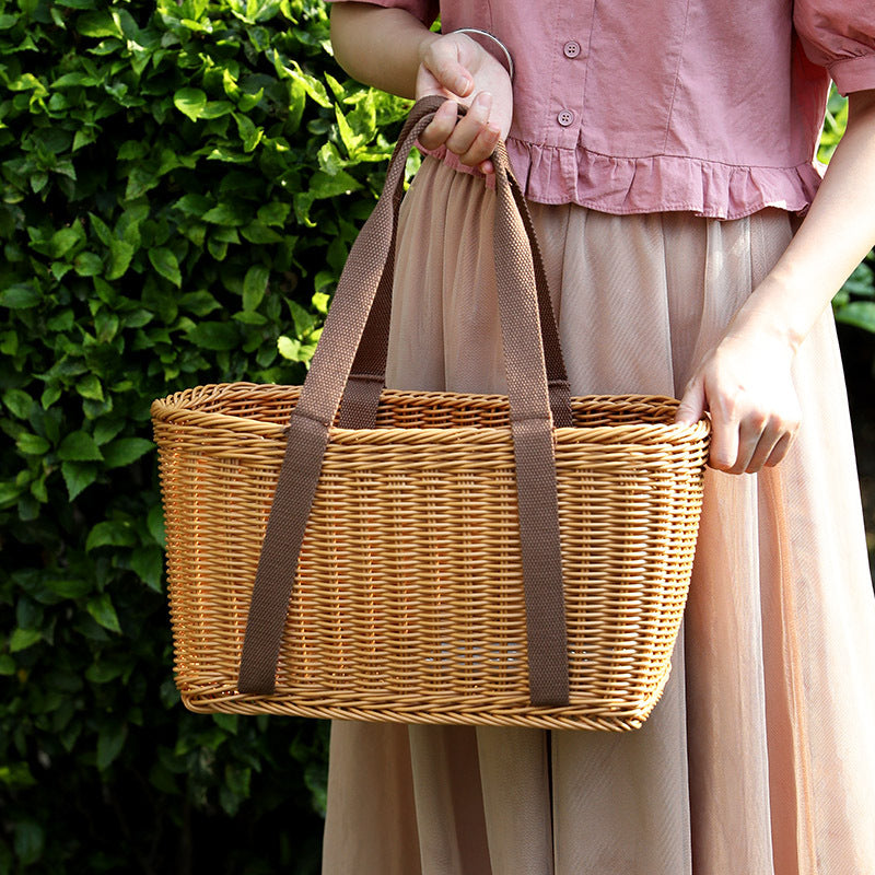 Unisex Robust braided shopping basket with comfortable fabric handles Kalsten