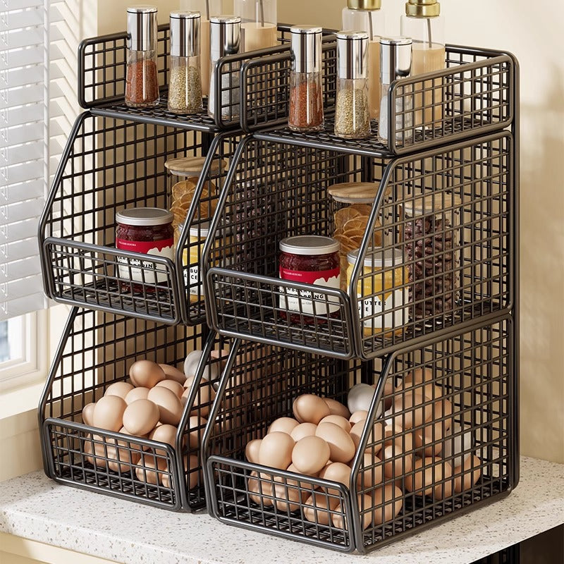 Stackable Two-Basket and Top Shelf Wire Countertop Pantry Organizer