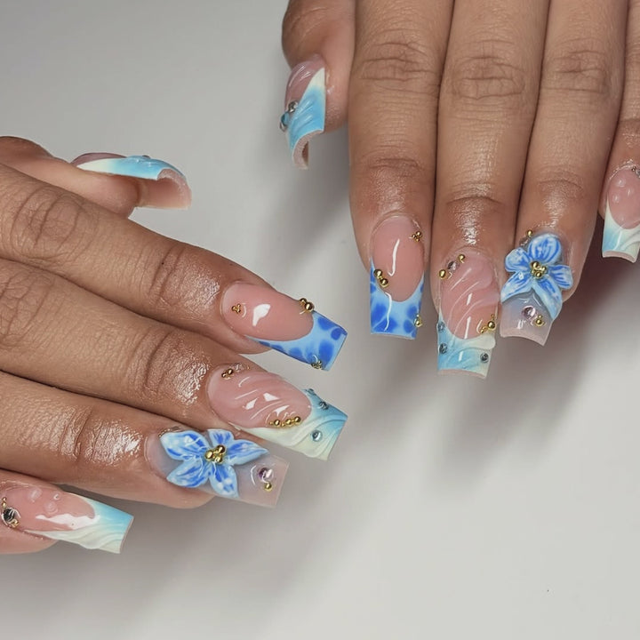 Artistic Floral Acrylic Nail Art Extensions Kalsten