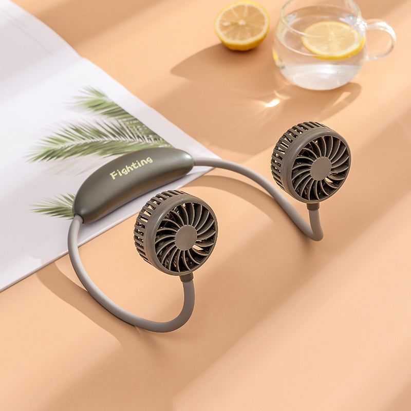 Unisex portable neck fan with dual fan heads, flexible neckband, quiet brushless motor, and USB charging function Kalsten