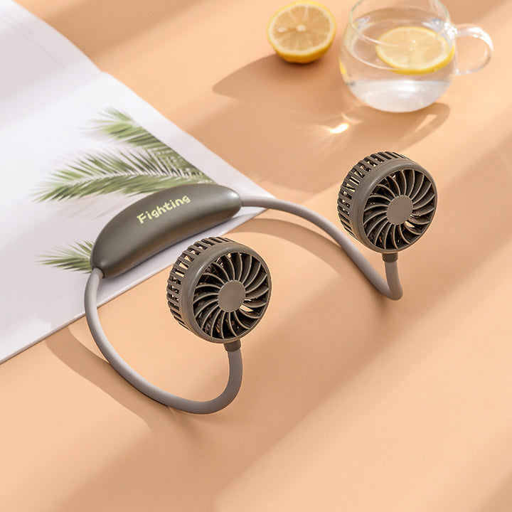 Unisex portable neck fan with dual fan heads, flexible neckband, quiet brushless motor, and USB charging function Kalsten