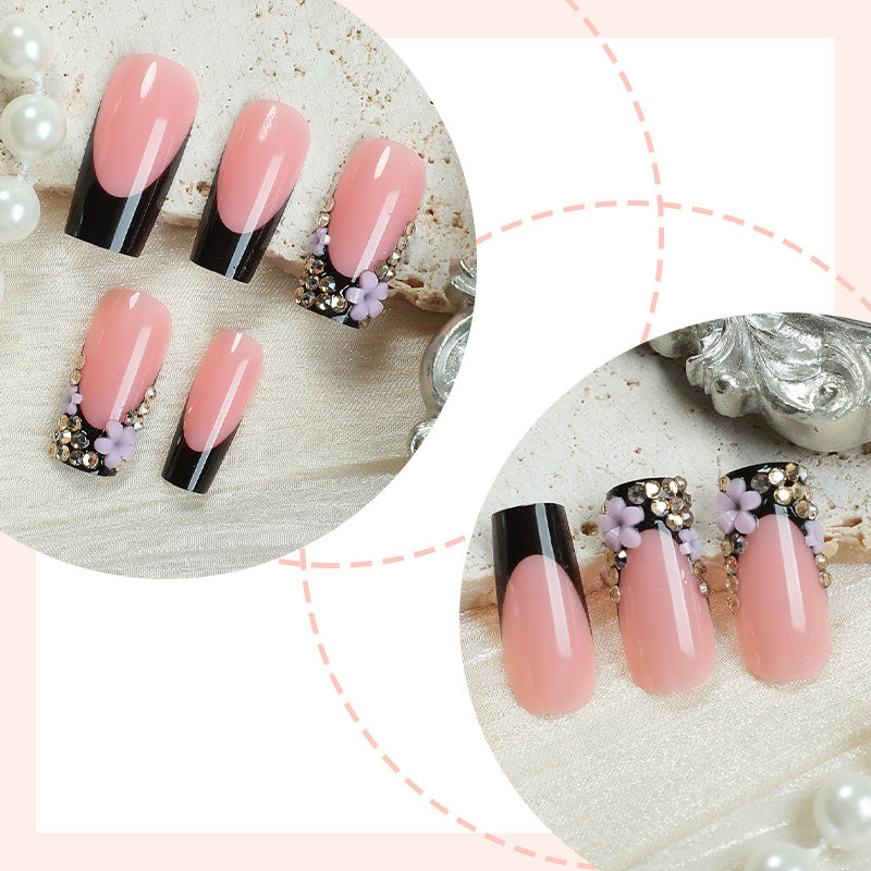Elegant Press-On Nail Set with Rhinestone and Glossy Accents Kalsten