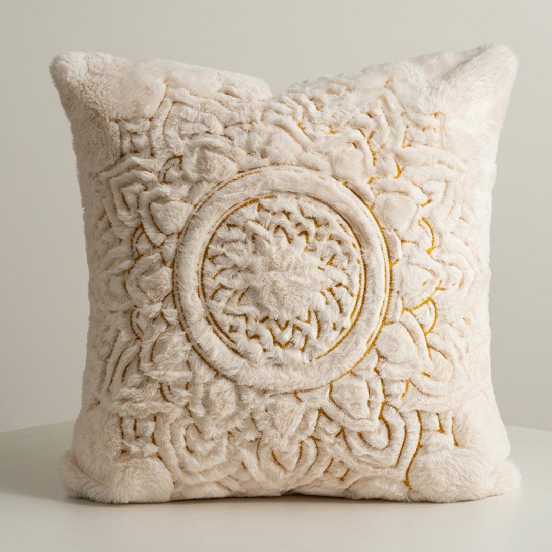 Luxurious decorative pillow cover made of faux fur with relief mandala motif Kalsten