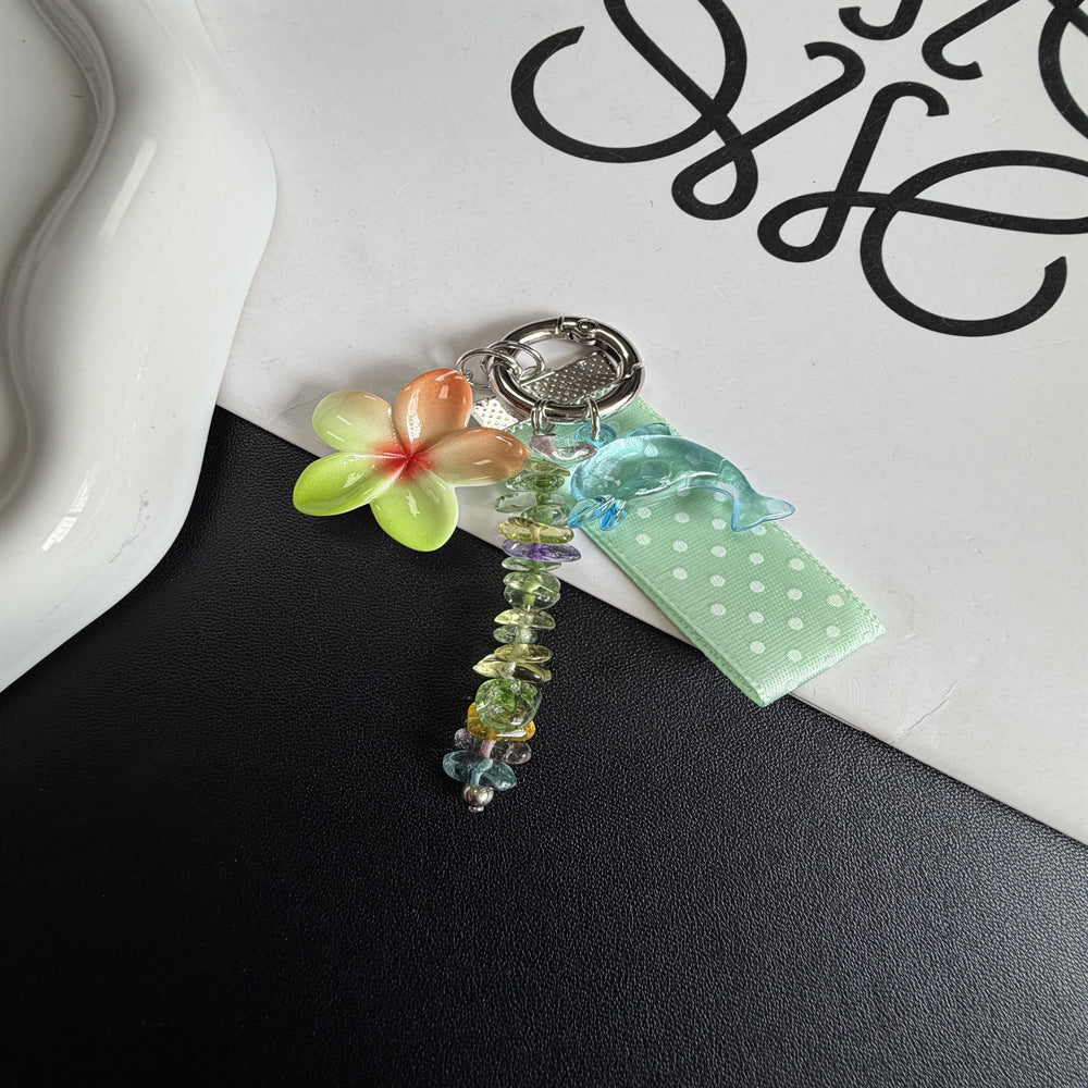 Whimsical Dolphin and Flower Charm Keychain Kalsten