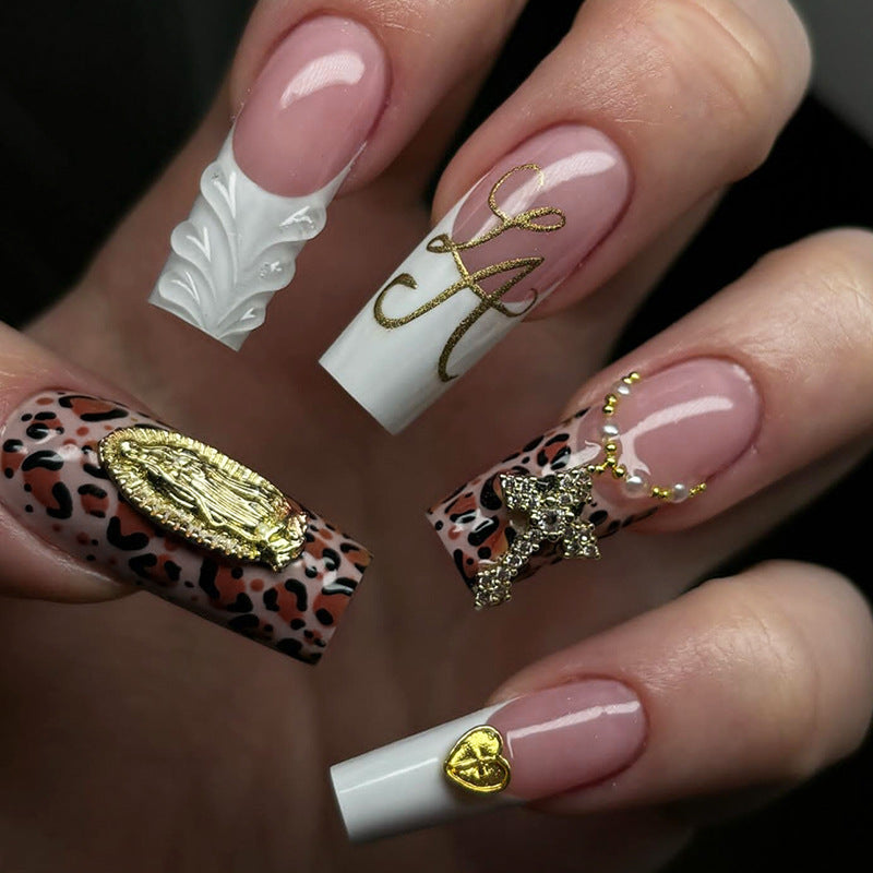 Creative Nail Art Set with Leopard Design and Elegant Decorations Kalsten