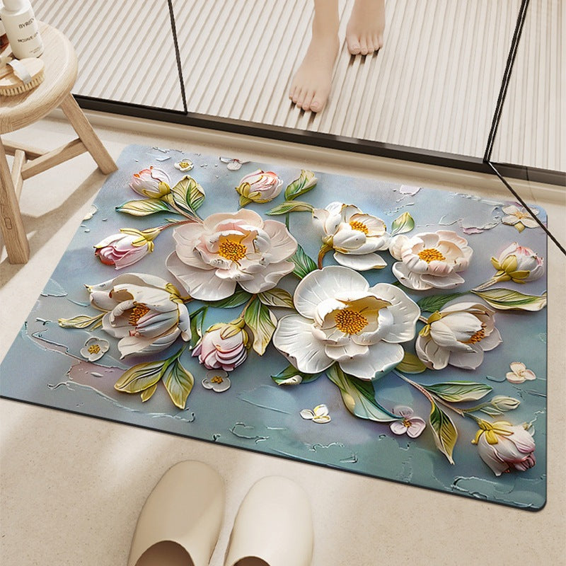 Artistic Floral Design Bathroom Mat