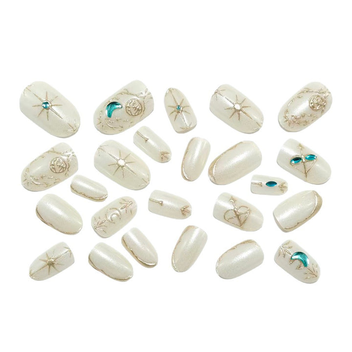 Artificial nails with elegant jewelry embellishments Kalsten