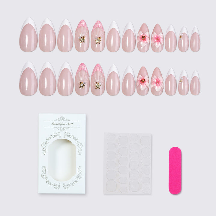 Artificial nail set with delicate flower and glitter applications Kalsten