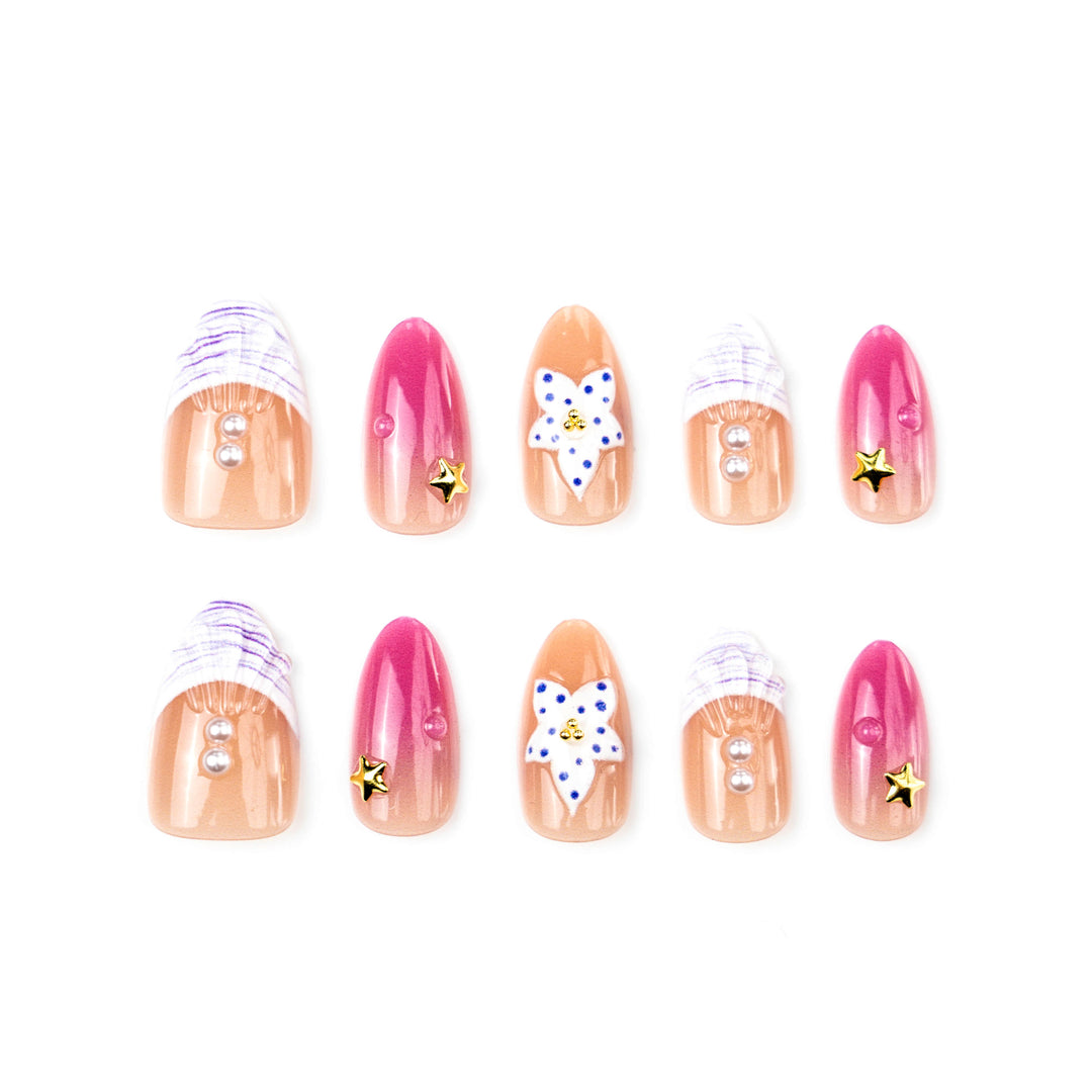 Decorative Press-On Nail Art Set with Floral and Star Accents Kalsten