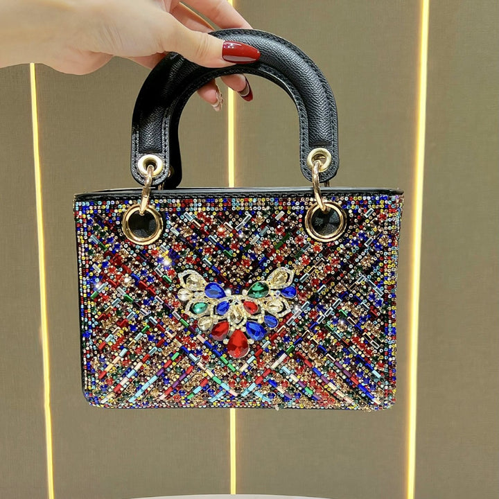 Ornate Crystal-Embellished Handheld Clutch