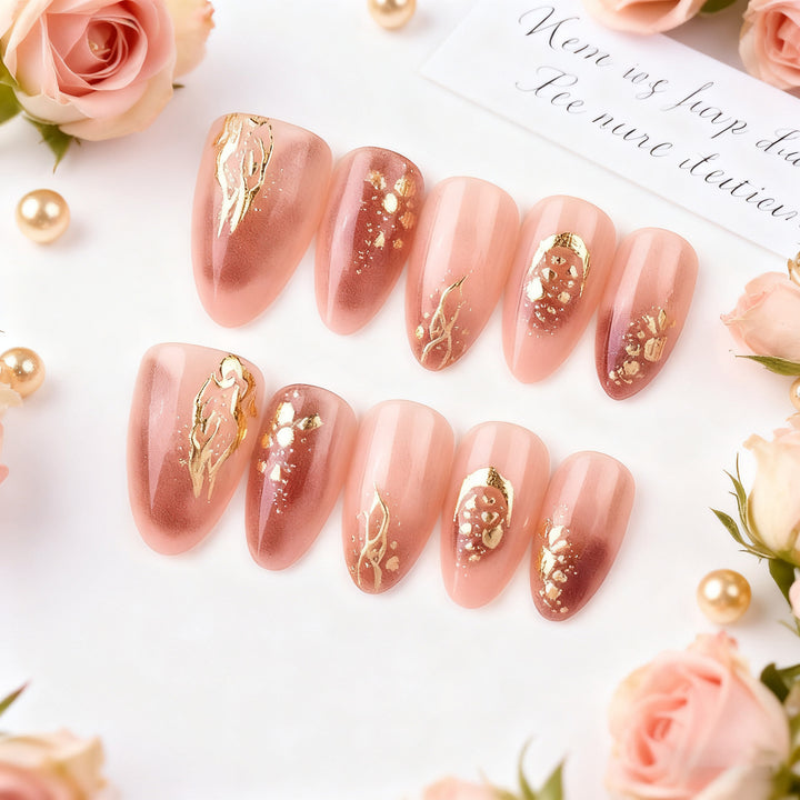 Elegant Gold-Accented Press-On Nail Art Set Kalsten