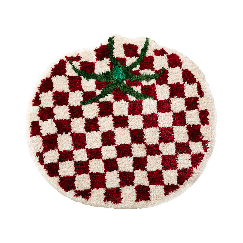 Round Chenille Bath Mat with Playful Strawberry Design