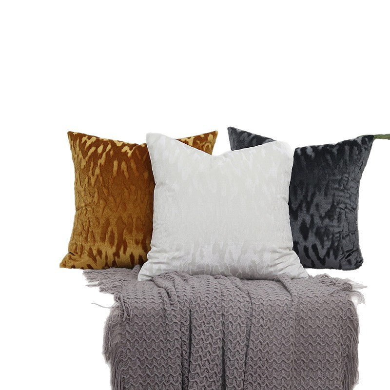 Plush Textured Velvet Square Throw Pillow Covers with Embossed Animal-Effect Jacquard