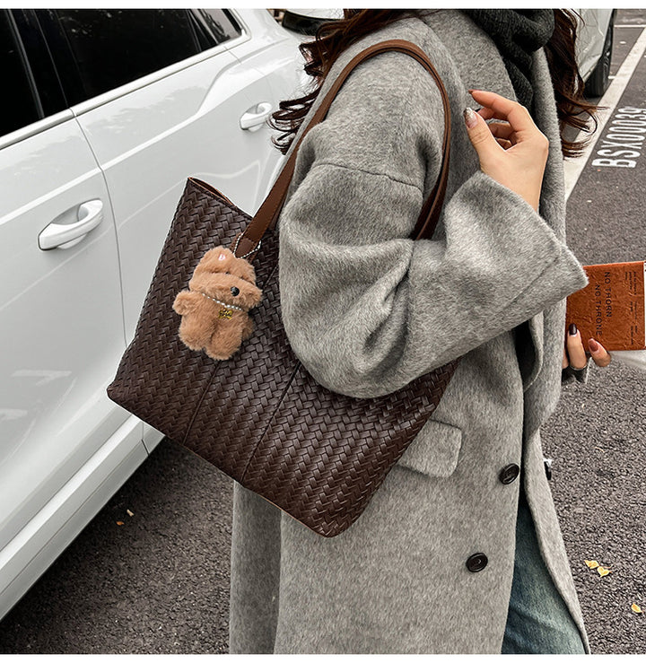 Woven Leather Shoulder Tote Bag Kalsten