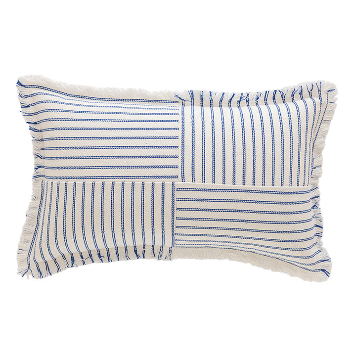 Decorative Rectangular Striped Patchwork Throw Pillow with Fringed Edges