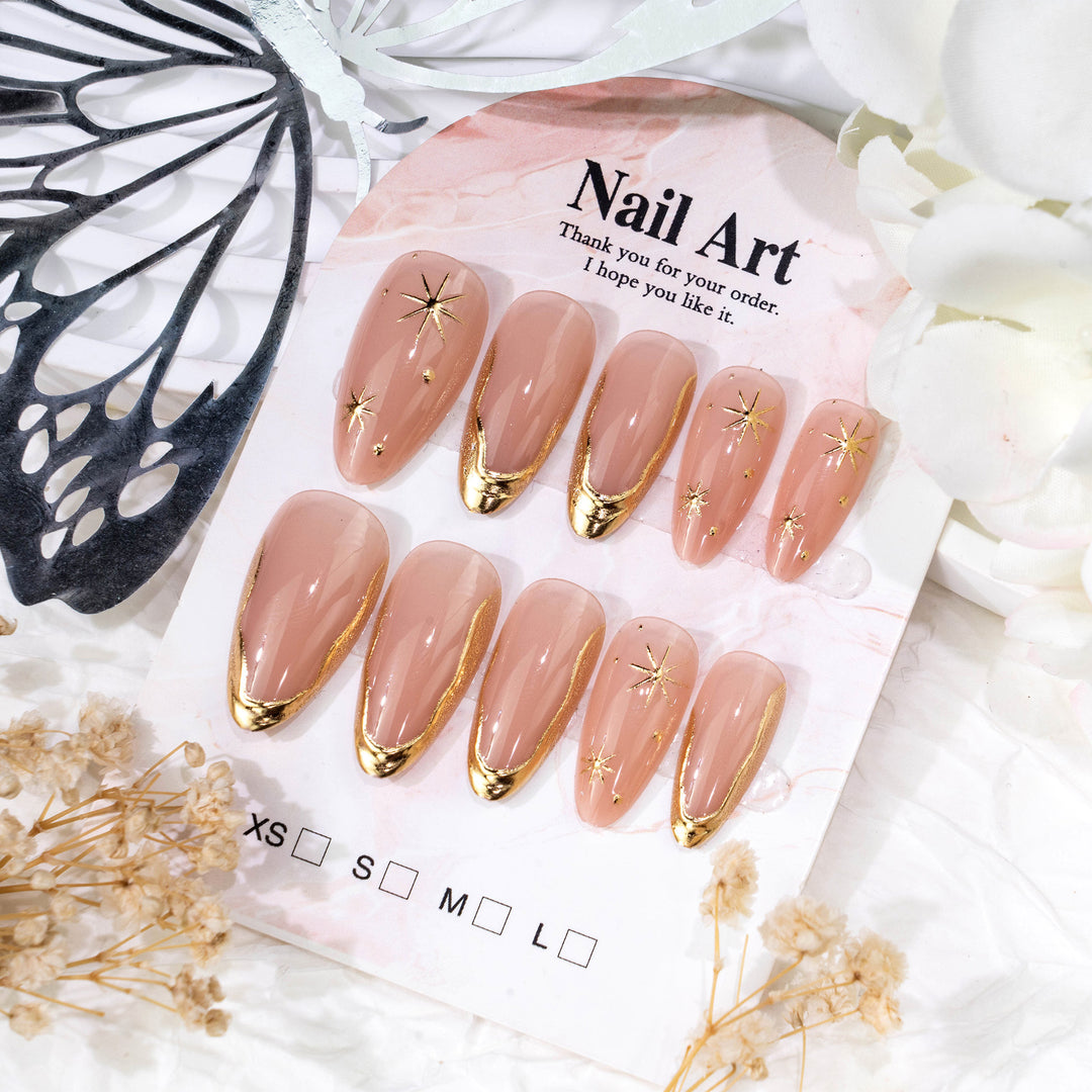 Elegant Press-On Nails with Gold Accents