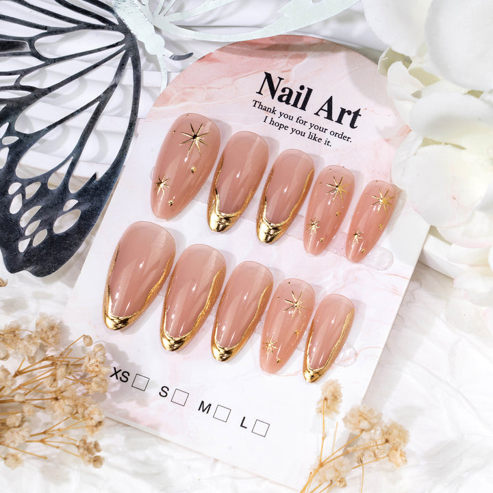 Elegant Press-On Nails with Gold Accents