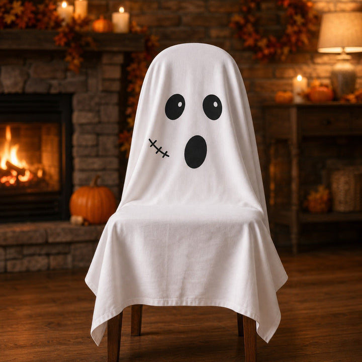 Ghost Throw Costume with Sewn-On Eyes and Bow Appliqué