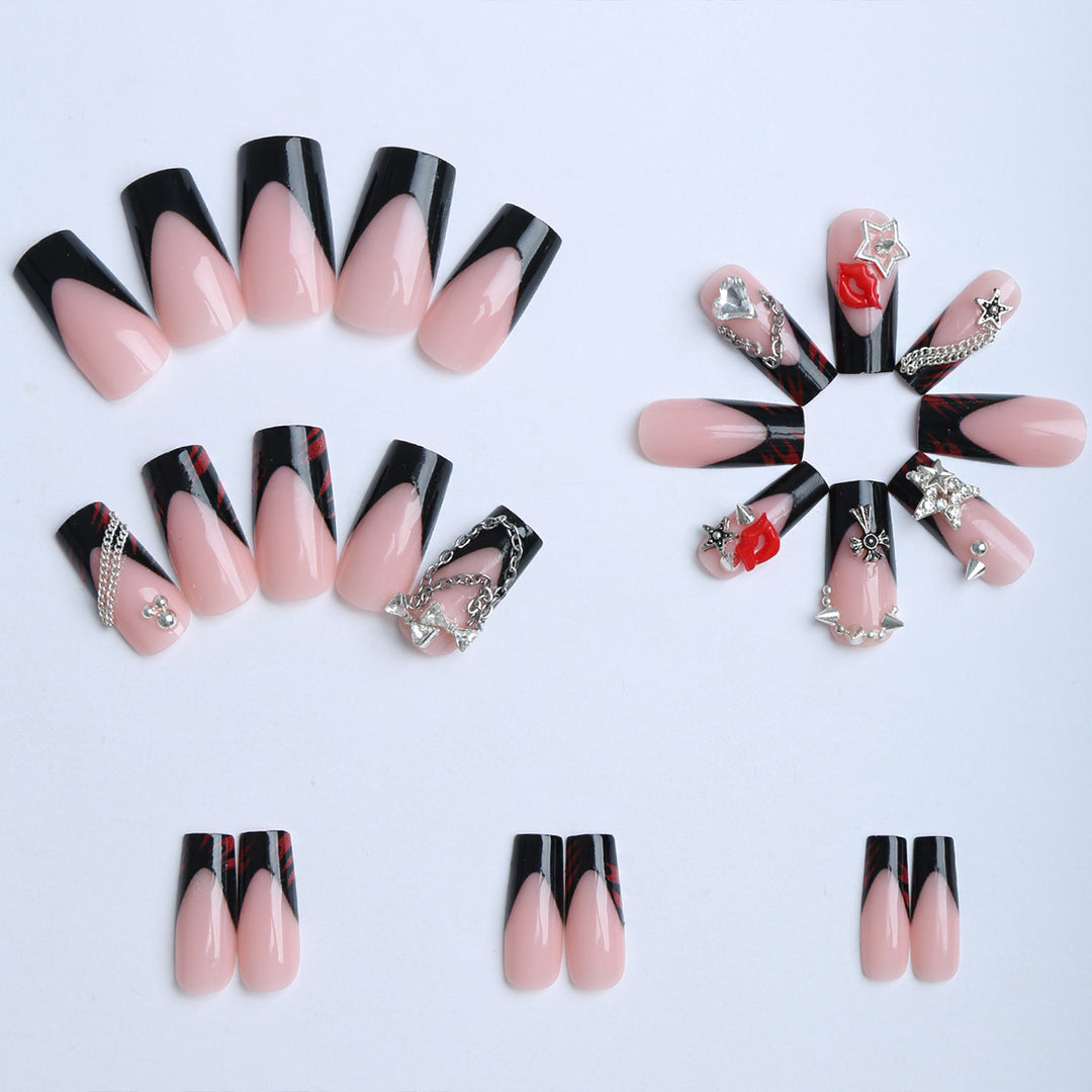 Artificial nails with glamorous 3D decorations and noble accents Kalsten