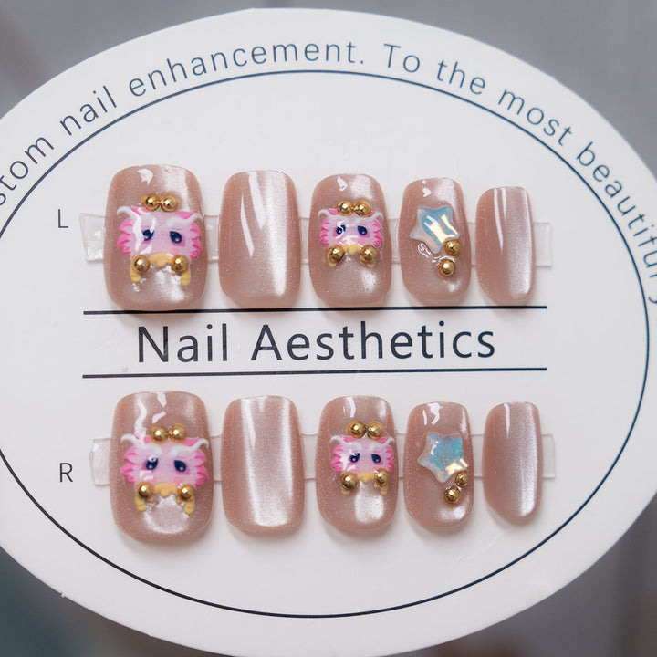 Artistic Press-On Nail Set with Custom Designs