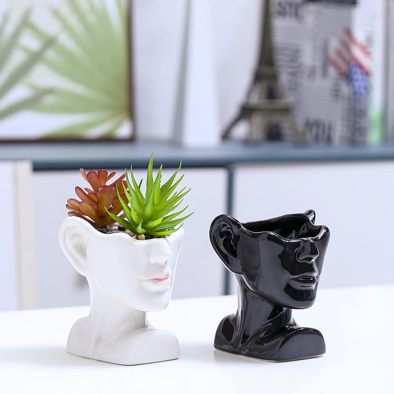 Artistic Head-Shaped Ceramic Succulent Planter Kalsten