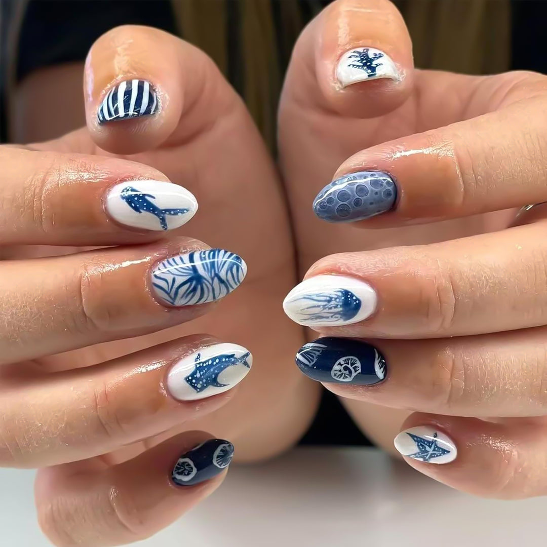 Artistic Ocean-Themed Press-On Nail Set