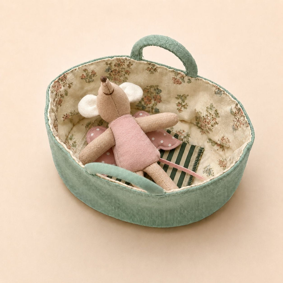 Fabric Nursery Storage Basket with Padded Handles and Floral Lined Interior