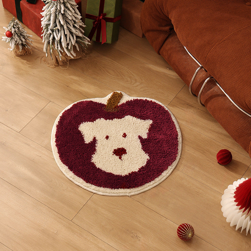 Apple-shaped tufted doormat carpet with dog motif and non-slip backing Kalsten