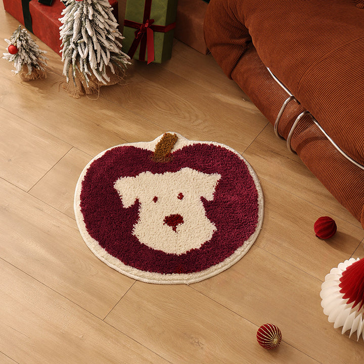Apple-shaped tufted doormat carpet with dog motif and non-slip backing Kalsten