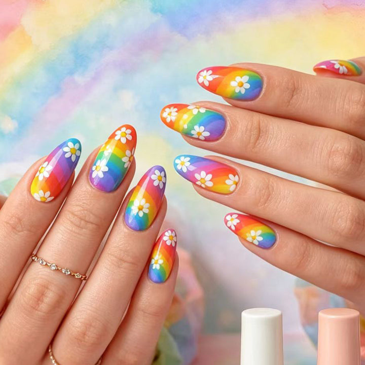 Artistic Floral Rainbow Nail Art Kalsten