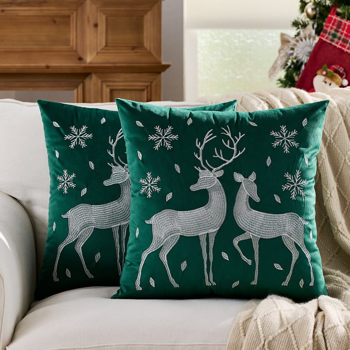 Velvet Embroidered Festive Accent Pillow Cover with Metallic Script