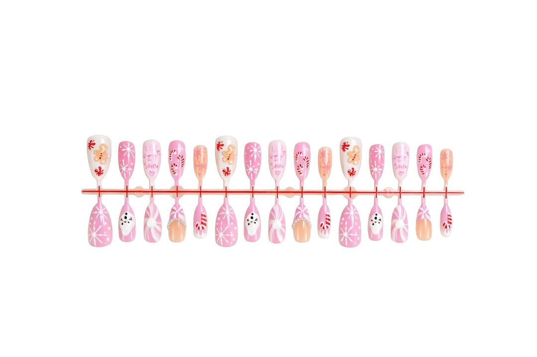 Acrylic nail set with festive Christmas designs and glamorous accents Kalsten
