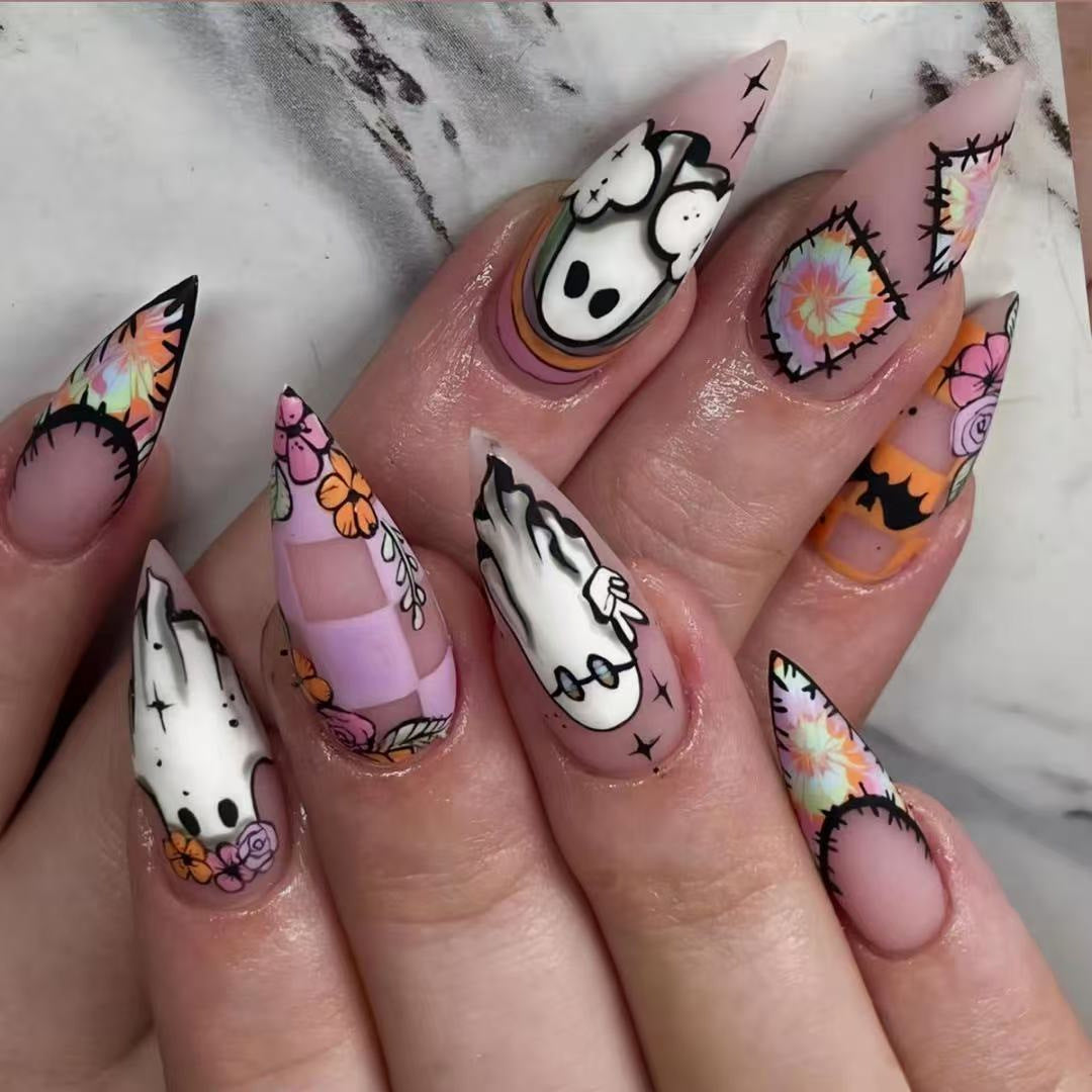 Creative Ghost and Halloween Motif Artificial Nail Set Kalsten