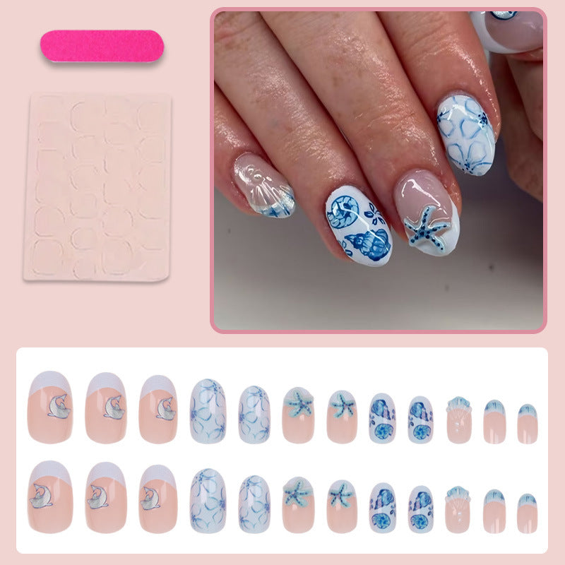 Acrylic nail set with maritime design and creative details Kalsten