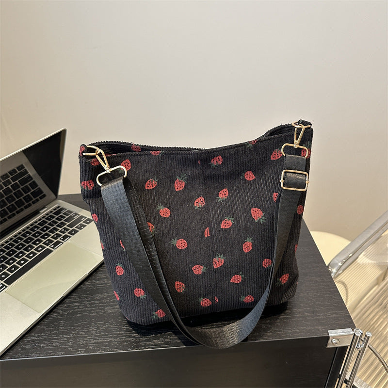 Playful Strawberry Print Fabric Crossbody Bag