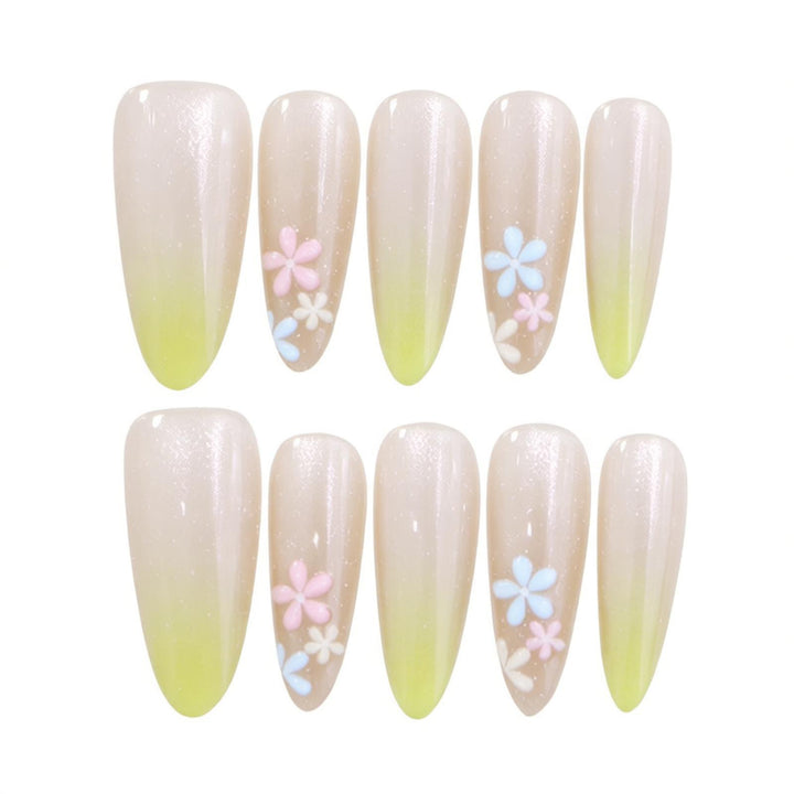 Elegant Ombre Press-On Nail Set with Floral Accents Kalsten