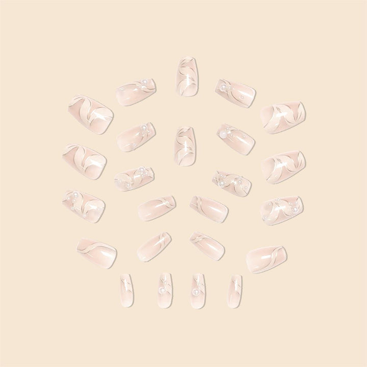 Elegant Pearl-Embellished Acrylic Nail Extensions