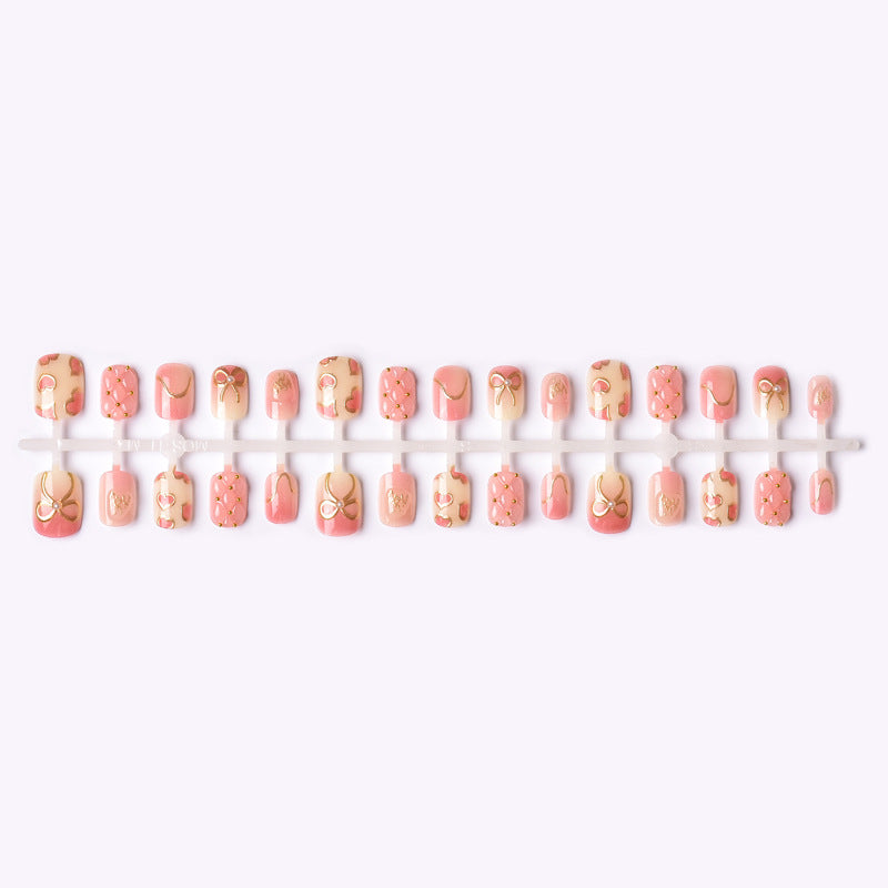 Elegant Heart and Ribbon-Themed Press-On Nail Set Kalsten