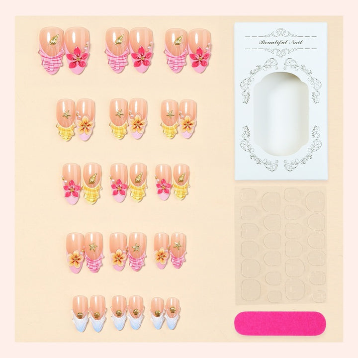 Artificial nail set with floral patterns and sparkling accents Kalsten