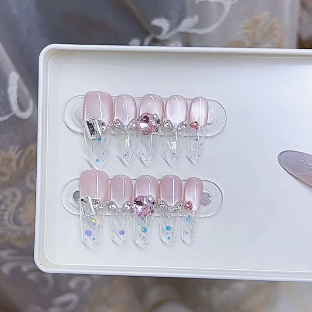 Elegant Decorative Press-On Nail Set with Gem Accents Kalsten