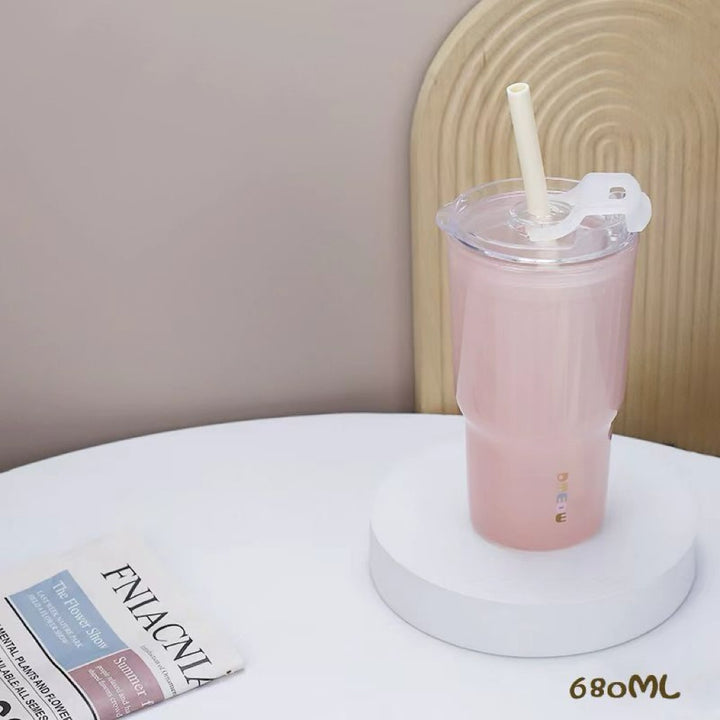 Ladies insulated drinking cup with flexible lid and silicone-coated straw Kalsten