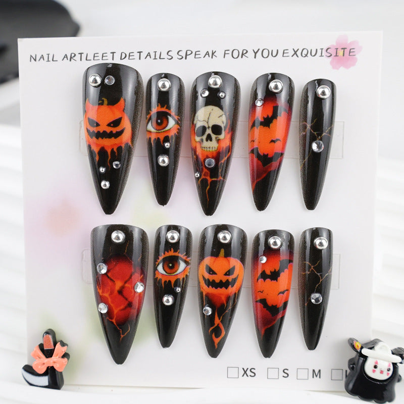 Halloween Artificial Nail Set with Creative Ghost and Pumpkin Designs Kalsten