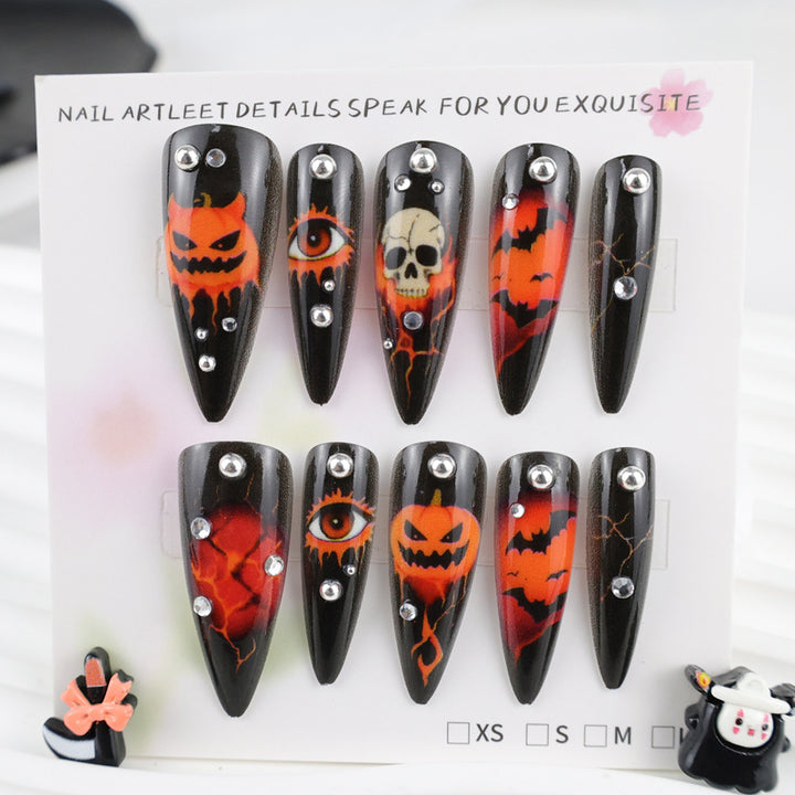 Halloween Artificial Nail Set with Creative Ghost and Pumpkin Designs Kalsten
