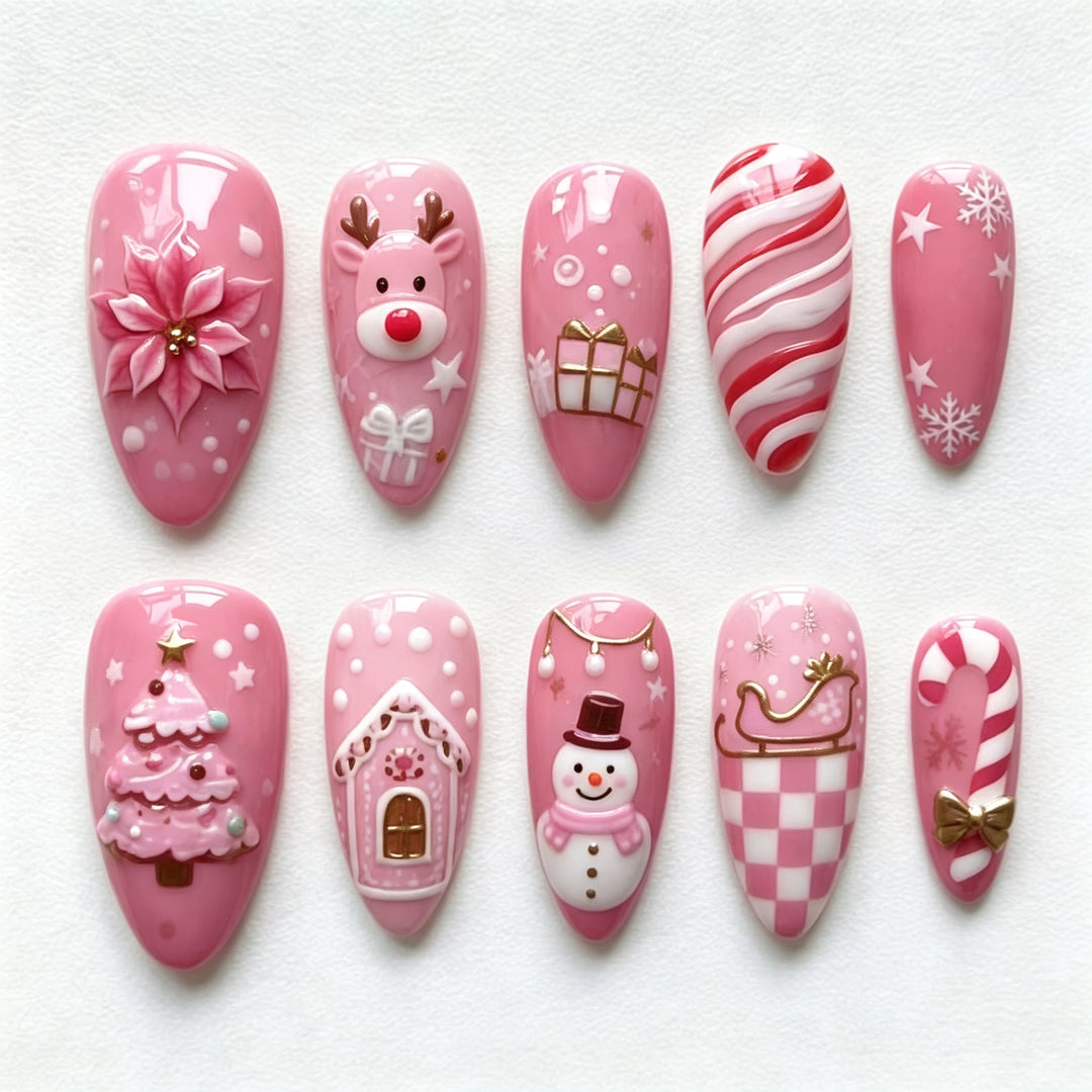 Festive Holiday-Themed Press-On Nail Art Set Kalsten 1790636461